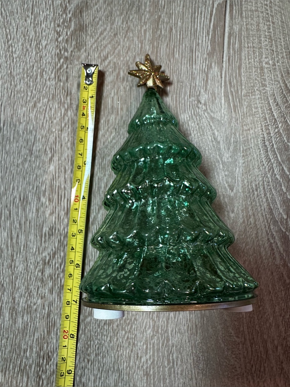 Lenox Green Glass Christmas Tree with Gold Star decor with light - Picture 7 of 10